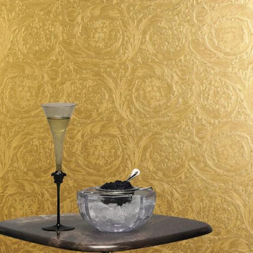 Versace Antique Gold Baroque Floral leaf Non-Woven Designer Wallpaper by Luxury Group International