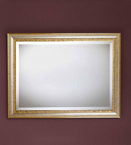 Luxury Antiqued Silver Baroque Wall Mirror with Gold Leaf Carved Inner Trim & Bevelled Glass Front View by Luxury Group International