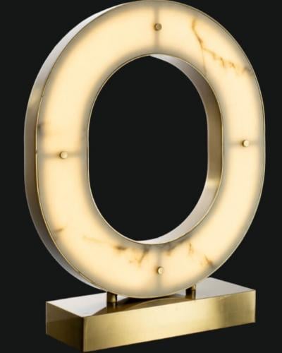 Luxuriöse Art Deco Alabaster/Brass LED Ring Tischlampe von Luxury Group International