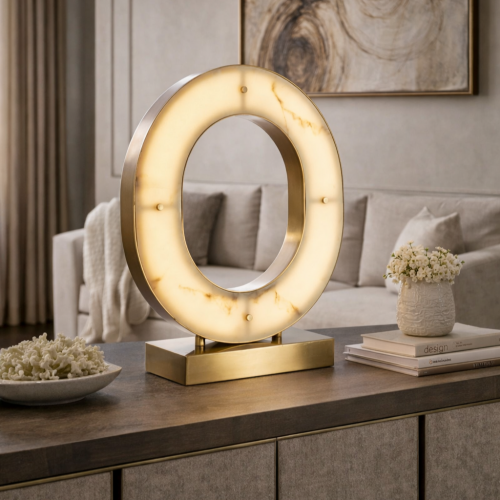 Luxus Art Deco Alabaster/Brass LED Ring Tischlampe von Luxury Group International