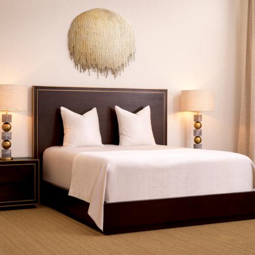 Luxury Art Deco Brass/Brown Oak Veneer Nightstand by Luxury Group International