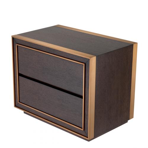 Luxury Art Deco Brass/Brown Oak Veneer Nightstand by Luxury Group International