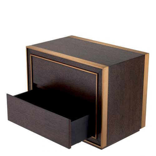 Luxury Art Deco Brass/Brown Oak Veneer Nightstand by Luxury Group International