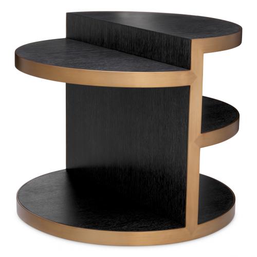 Luxury Art Deco Charcoal grey oak veneer side table with brushed brass finish by Luxury Group International