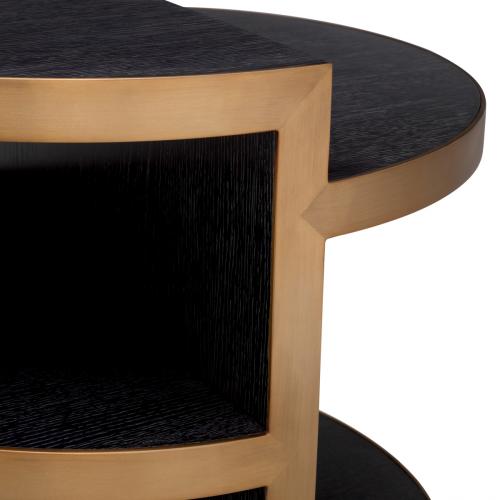 Luxury Art Deco Charcoal grey oak veneer side table with brushed brass finish by Luxury Group International