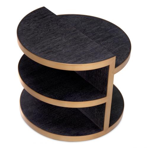 Luxury Art Deco Charcoal grey oak veneer side table with brushed brass finish by Luxury Group International