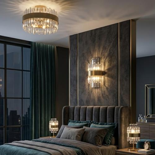 Luxury Art Deco Crystal Glass Rod Wall Lamp with Sculpted Golden Band Frame by Luxury Group International