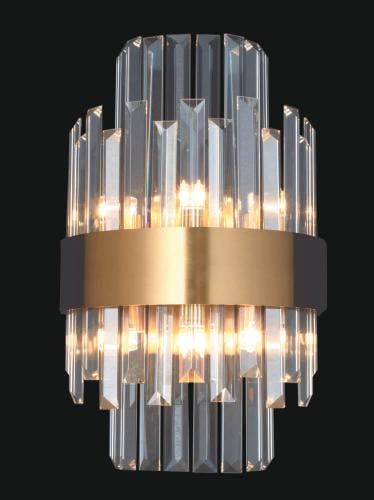 Luxury Art Deco Crystal Glass Rod Wall Lamp with Sculpted Golden Band Frame by Luxury Group International