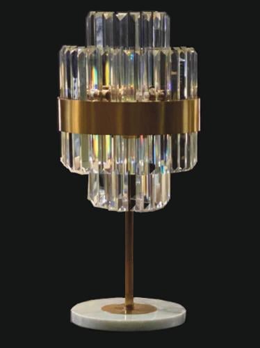 Luxury Art Deco Crystal Prism Golden Rod Table Lamp with Marble Base and Brass Band by Luxury Group International