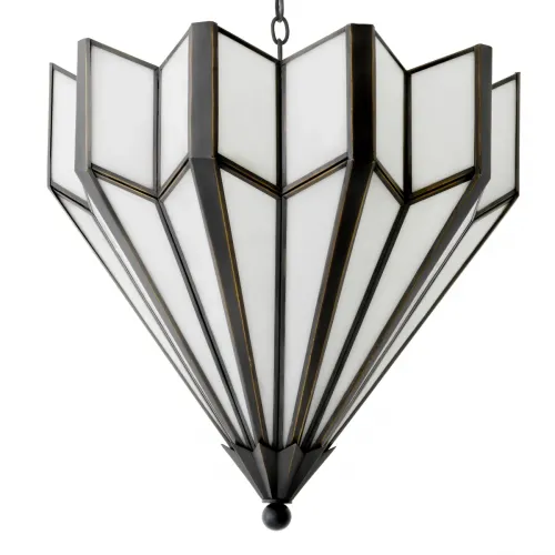 Luxus Art Deco geometrischer Kronleuchter mit Bronze-Highlight-Finish und weißem gegossenem Glas von Luxury Group International