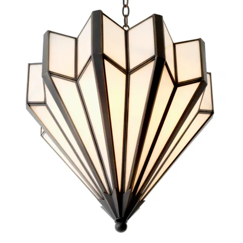 Luxus Art Deco geometrischer Kronleuchter mit Bronze-Highlight-Finish und weißem gegossenem Glas von Luxury Group International