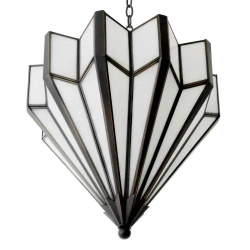 Luxus Art Deco geometrischer Kronleuchter mit Bronze-Highlight-Finish und weißem gegossenem Glas von Luxury Group International