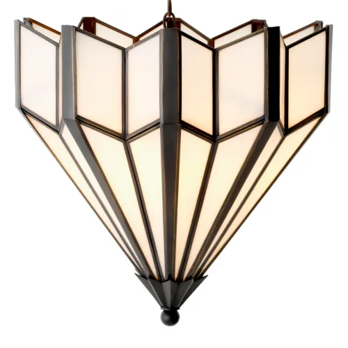 Luxus Art Deco geometrischer Kronleuchter mit Bronze-Highlight-Finish und weißem gegossenem Glas von Luxury Group International