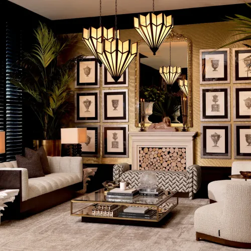 Luxus Art Deco geometrischer Kronleuchter mit Bronze-Highlight-Finish und weißem gegossenem Glas von Luxury Group International