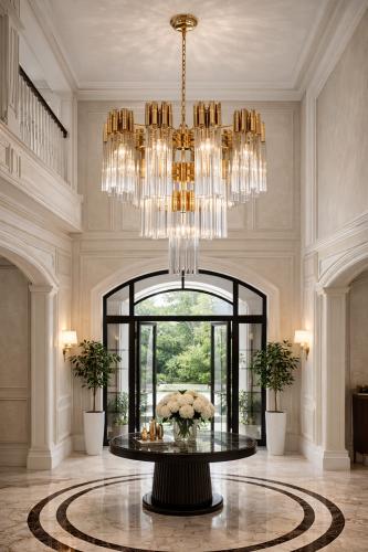 Luxury Art Deco Gold Finish Glass Tube Crystal Chandelier by Luxury Group International