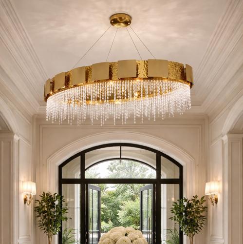 Luxury Art Deco Gold Finish Oval Crystal Chandelier by Luxury Group International