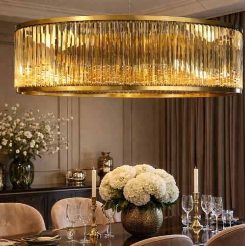 Luxury Art Deco Golden Frame Oval Crystal Chandelier For Home Decor Lifestyle View by Luxury Group International