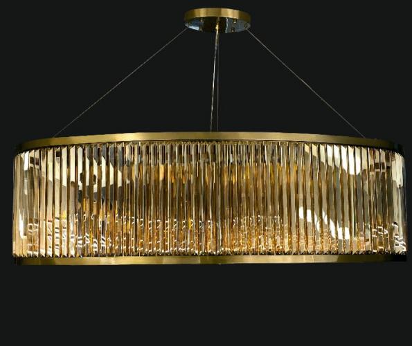 Luxury Art Deco Golden Frame Oval Crystal Chandelier For Home Decor Side View by Luxury Group International