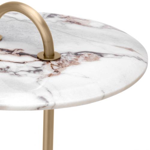 Luxury Art Deco Round White Marble Top Brushed Brass Side Table with Handle by Luxury Group International