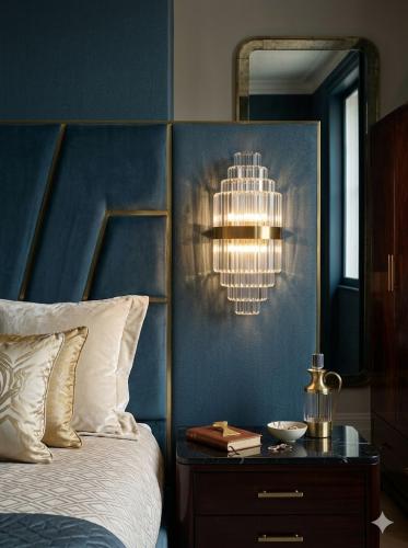 Luxury Art Deco Tiered Crystal Wall Lamp with Brass Band – Architectural Prism Light by Luxury Group International