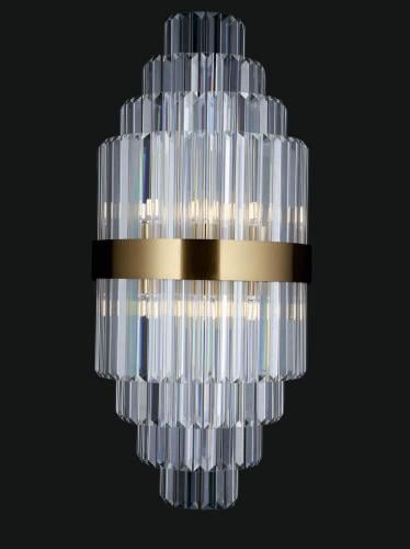 Luxury Art Deco Tiered Crystal Wall Lamp with Brass Band – Architectural Prism Light by Luxury Group International