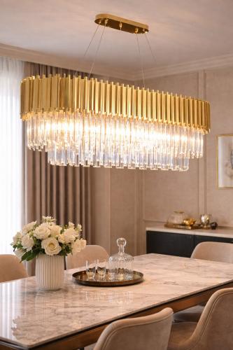Luxury Art Deco Two-Tier Linear Crystal Chandelier by Luxury Group International