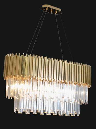 Luxuriöser zweistufiger linearer Kristallkronleuchter im Art-Deco-Stil von Luxury Group International