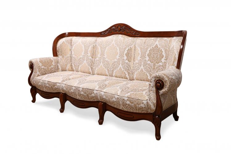 Luxury Baroque 3-Seater Sofa with Damask Pattern Upholstery in Beige & Yellow Color Variations Detail View by Luxury Group International