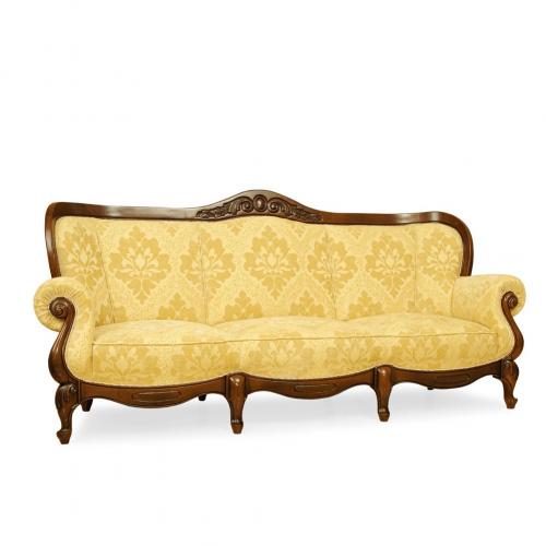 Luxury Baroque 3-Seater Sofa with Damask Pattern Upholstery in Beige & Yellow Color Variations Front View by Luxury Group International