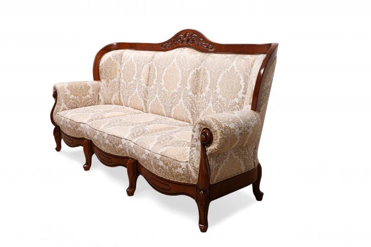 Luxury Baroque 3-Seater Sofa with Damask Pattern Upholstery in Beige & Yellow Color Variations Side View by Luxury Group International