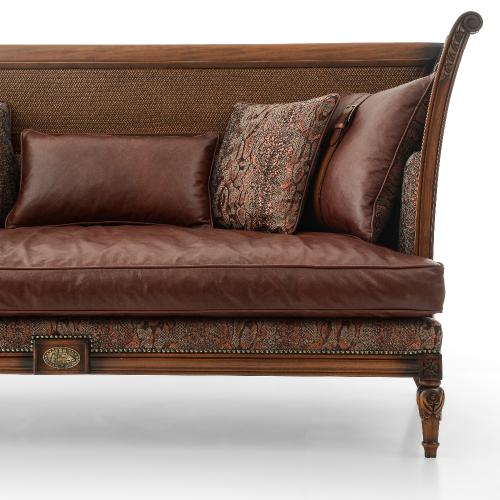 Sofá Cama de Cuero Marrón Barroco de Lujo con Paneles Traseros de Caña Tejida y Detalles de Correa Vista detalle por Luxury Group International