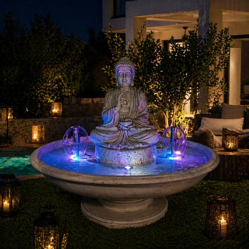 Luxury Baroque Buddha Sculpture Water Fountain - Baroque Fountain Lifestyle View by Luxury Group International