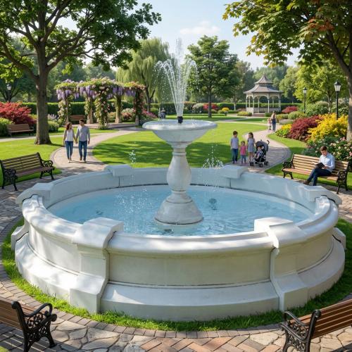 Luxury Baroque Central Jet Water Fountain with Circular Reservoir - Baroque Fountain Lifestyle View by Luxury Group International