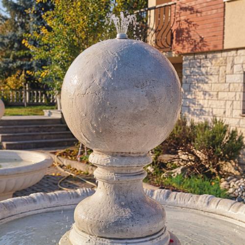 Luxury Baroque Central Sphere Jet Water Fountain with Sculpted Basin & Pedestal Base - Baroque Fountain Detail View by Luxury Group International