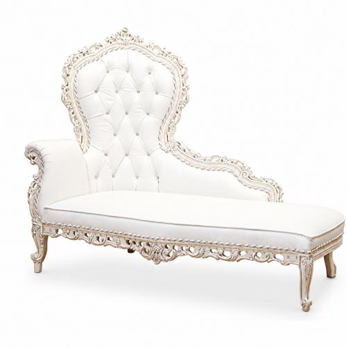 Luxury Baroque Chaise Longue Sofa in Hand-Carved Wooden Frame with Walnut & Ivory Finish Variation Front View by Luxury Group International
