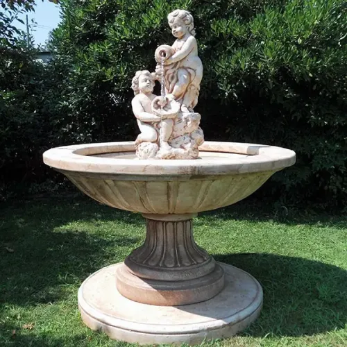 Luxury Baroque Cherub Duo Water Fountain with Sculpted Basin & Flowing Shell Cascade - Baroque Fountain Front View by Luxury Group International