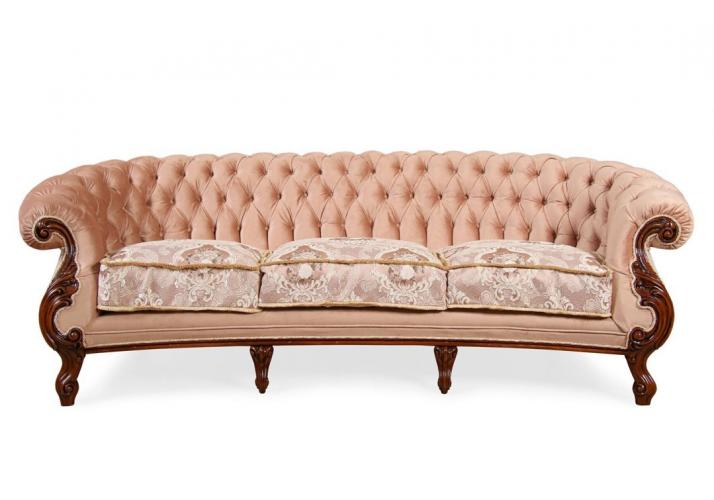Luxury Baroque Chesterfield 3-Seater Sofa with Tufted Upholstery - Beige & Blush Pink Variations Front View by Luxury Group International