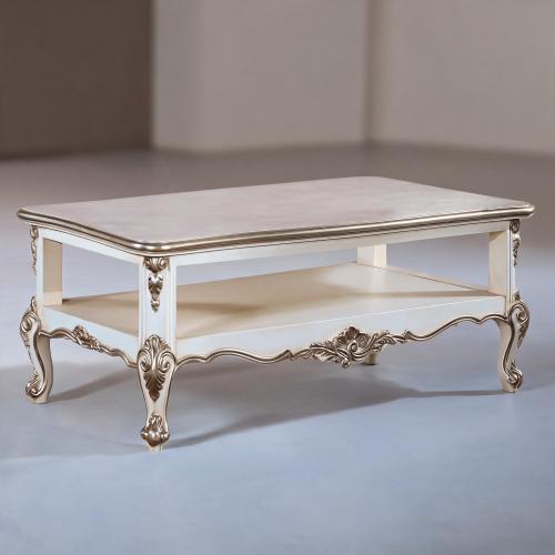 Luxus Barock-Couchtisch mit Skulptierten Goldakzenten & Offenem Ablagefach Vorderansicht von Luxury Group International