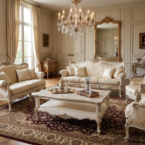Luxus Barock-Couchtisch mit Skulptierten Goldakzenten & Offenem Ablagefach Lifestyle-Ansicht von Luxury Group International
