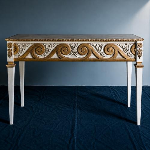 Luxury Baroque Console Table with Sculpted Scroll Carvings and Gold Detailing by Luxury Group International