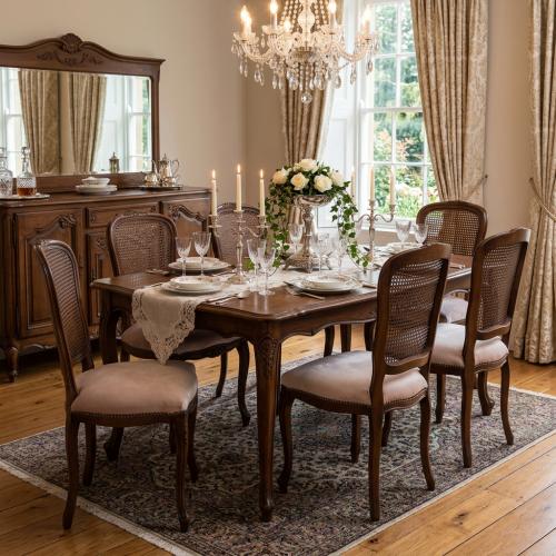Luxury Baroque Dining Chair with Hand-Carved Wooden Frame and Cane Backrest Lifestyle View by Luxury Group International