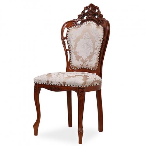 Luxury Baroque Dining Chair with Ornate Crest Backrest in Silver/Red & Walnut/Beige Variations Front View by Luxury Group International