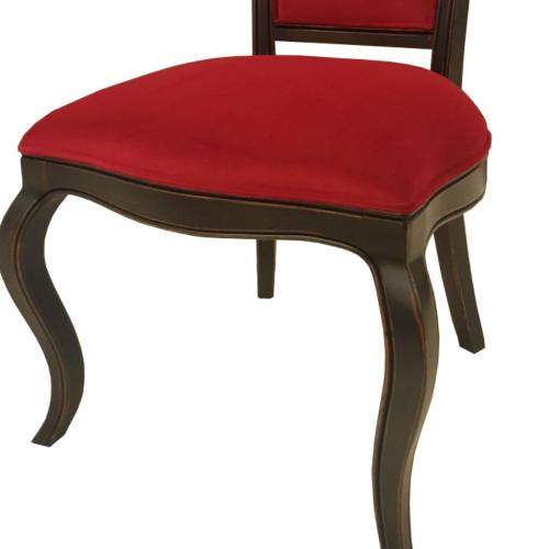 Luxury Baroque Dining Chair with Red Velvet Upholstery in Black Wood Frame - Dining Room Furniture Detail View by Luxury Group International