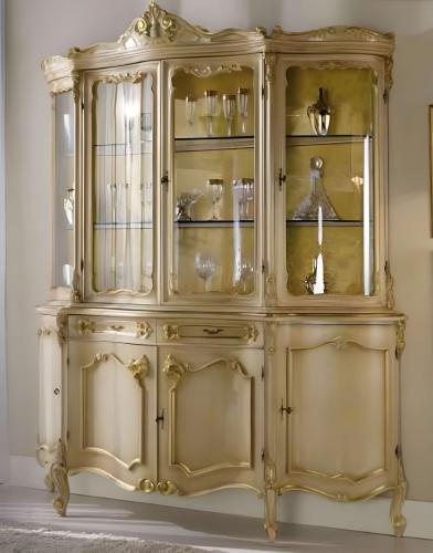 Luxury Baroque Display Cabinet with Multi-Door Glass Panels in Ornate Sculpted Frame - Gold Finish Front View by Luxury Group International