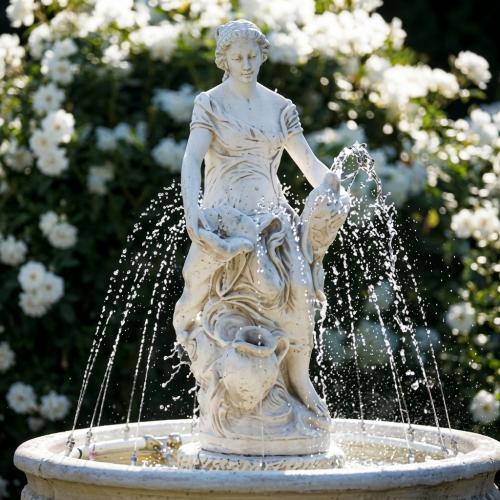 Luxury Baroque Female Sculpture Water Fountain with Dual Vessel Flow & Illuminated Basin - Baroque Fountain Front View by Luxury Group International