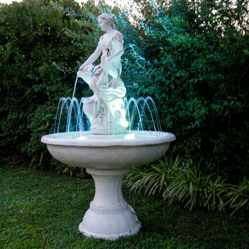 Luxury Baroque Female Sculpture Water Fountain with Dual Vessel Flow & Illuminated Basin - Baroque Fountain Side View by Luxury Group International