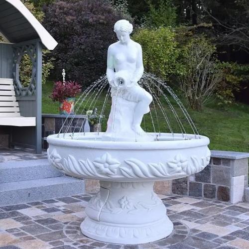 Luxury Baroque Female Sculpture Water Fountain with Radiating Jet System in Circular Basin - Baroque Fountain Front View by Luxury Group International