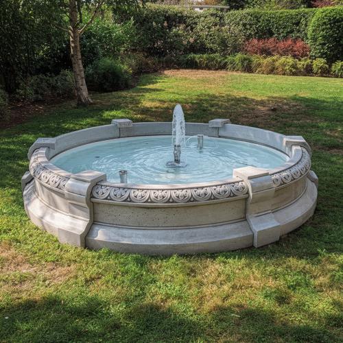 Luxury Baroque Garden Water Fountain with Sculpted Circular Basin - Baroque Fountain Front View by Luxury Group International
