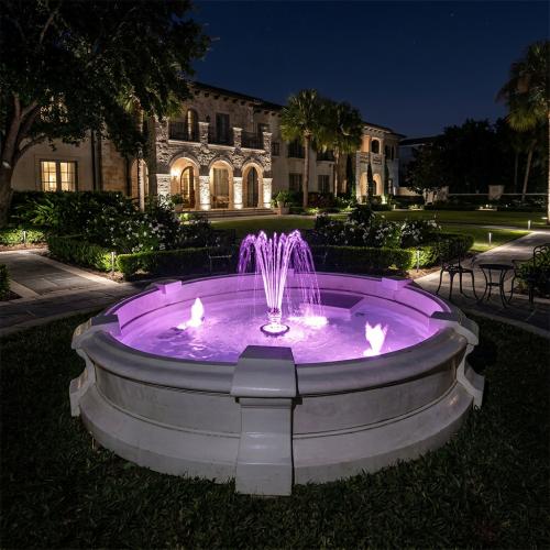 Luxury Baroque Illuminated Multi-Jet Water Fountain with Circular Reservoir - Baroque Fountain Lifestyle View by Luxury Group International