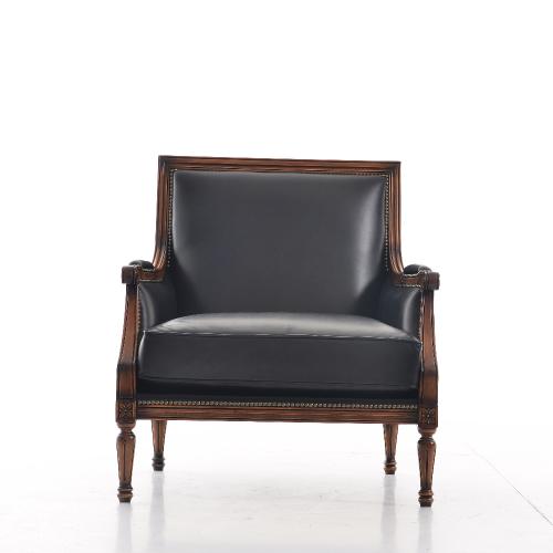 Sofá de cuero barroco de lujo con detalles artesanales de tachuelas en marco de madera - Muebles para sala de estar Vista frontal por Luxury Group International